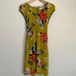 Anthropologie Moulinette Soeurs 100% Silk Chartreuse Shoots Floral Dress